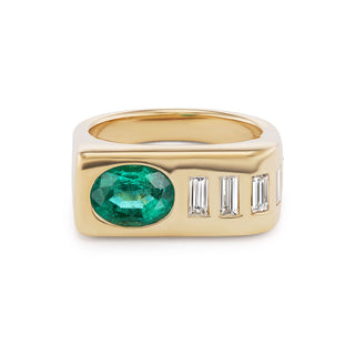 One-of-a-Kind BNS Waterfall Ring with Oval Emerald and Diamond Baguettes