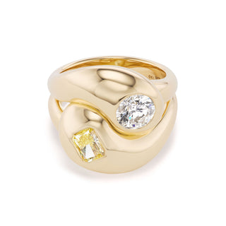 One-of-a-Kind Knot Ring with Yellow Radiant & White Round Diamond