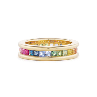 Channel-Set Band with Square Rainbow Sapphires