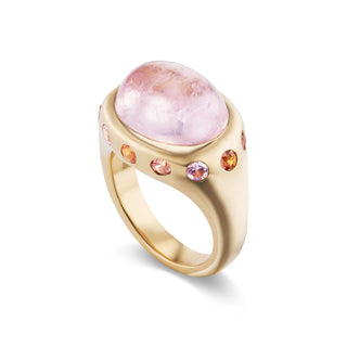 One-of-a-Kind Crown Ring with Oval Morganite and Multi-Colored Sapphires