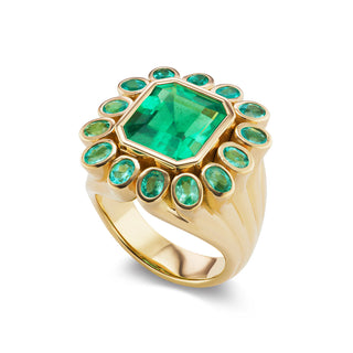 One-of-a-Kind Wildflower Ring with Emerald and Paraiba Petals