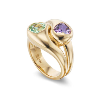 Knot Ring with 2 Large Heart Birthstones