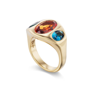 One-of-a-Kind BNS Ring with Oval Brown Sapphire and Teal Sapphire Sides