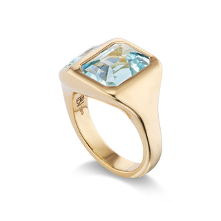 One-of-a-Kind Two-Stone BNS Ring with Emerald-Cut and Pearshape Aquamarine