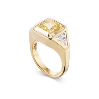 One-of-a-Kind BNS Ring with North-South Radiant-Cut Yellow Diamond and Triangle Sides