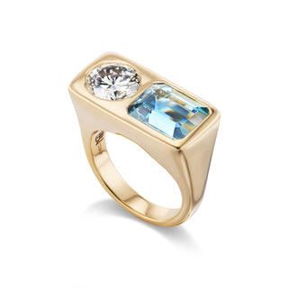 One-of-a-Kind Two-Stone BNS Ring with Aquamarine and Diamond