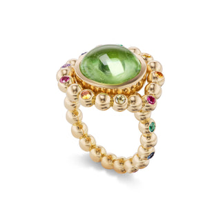 One-of-a-Kind Daisy Chain Ring with Peridot Cabochon