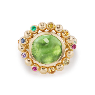 One-of-a-Kind Daisy Chain Ring with Peridot Cabochon