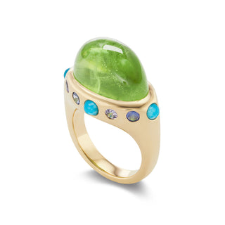 One-of-a-Kind Crown Ring with Peridot and Turquoise & Blue Sapphires