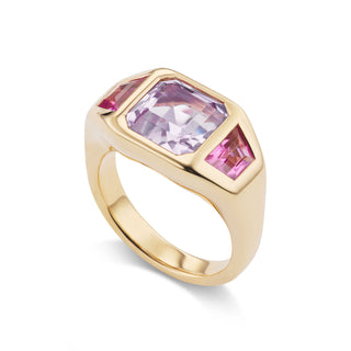One-of-a-Kind BNS Ring with Asscher Amethyst and Pink Tourmaline Sides
