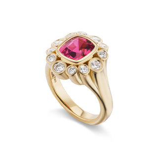 One-of-a-Kind Wildflower Ring with Pink Tourmaline and Diamond Petals