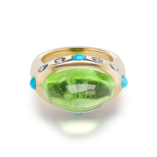 One-of-a-Kind Crown Ring with Peridot and Turquoise & Blue Sapphires