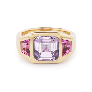One-of-a-Kind BNS Ring with Asscher Amethyst and Pink Tourmaline Sides