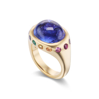 One-of-a-Kind Crown Ring with Tanzanite and Multi-Colored Stones