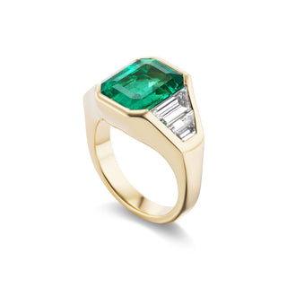 One-of-a-Kind BNS Ring with North-South Emerald and 4 Diamond Trapezoid Sides