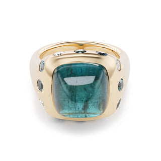 One-of-a-Kind Crown Ring with Blue/Green Tourmaline and Sapphires