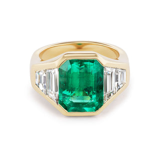 One-of-a-Kind BNS Ring with North-South Emerald and 4 Diamond Trapezoid Sides