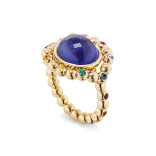 One-of-a-Kind Daisy Chain Ring with Tanzanite Cabochon