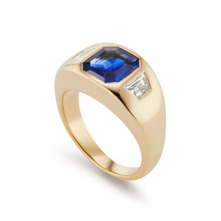 One-of-a-Kind BNS Ring with Asscher-Cut Sapphire and Diamond Sides