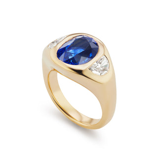 One-of-a-Kind BNS Ring with North-South Oval Sapphire and Half-Moon Diamond Sides
