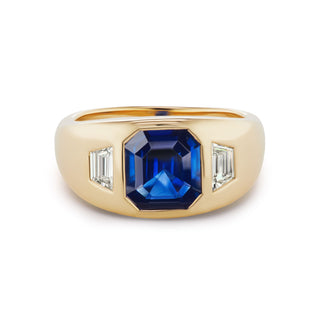 One-of-a-Kind BNS Ring with Asscher-Cut Sapphire and Diamond Sides