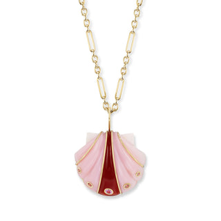 Large Stone Shell Pendant with Pink Opal & Carnelian