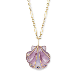 Large Stone Shell Pendant with Amethyst & Blue Chalcedony