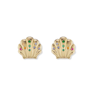 Small Shell Studs with Multi-Colored Sapphires