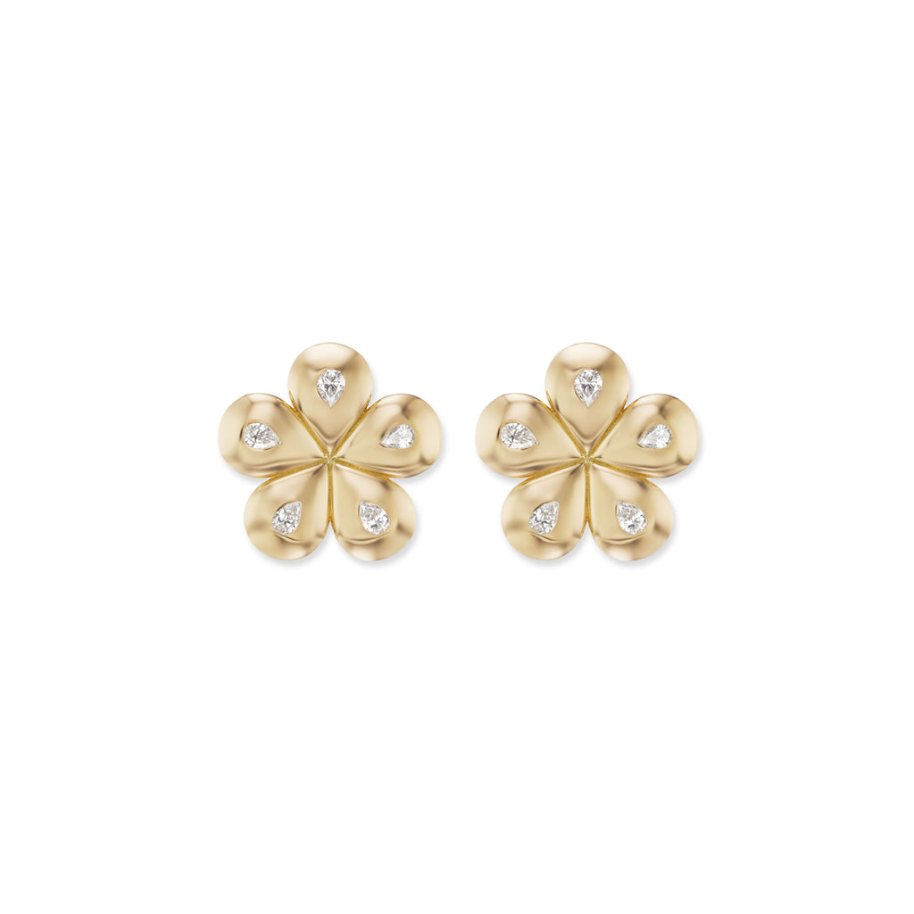 Mini Petal Flower Studs with Diamond Pears – Brent Neale