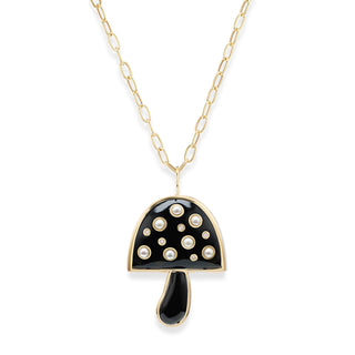 Large Magic Mushroom Pendant with Black Oynx and Diamonds & Pearls