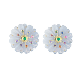 Large Sputnik Wildflower Earrings with Multi-Color Sapphires