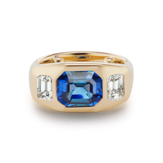 One-of-a-Kind BNS Ring with Emerald Cut Sapphire and Diamond Sides
