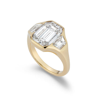 One-of-a-Kind BNS Ring with North-South Emerald-Cut Diamond and Tapered Diamond Sides