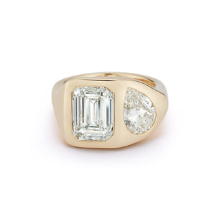 One-of-a-Kind Two-Stone BNS Ring with Emerald-Cut and Pear Diamond