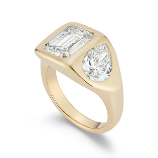 One-of-a-Kind Two-Stone BNS Ring with Emerald-Cut and Pear Diamond