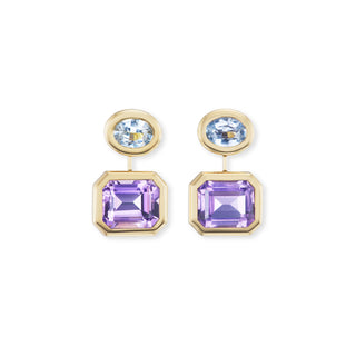 Large Two-Stone Pillow Drop Earrings with Sapphires and Amethyst
